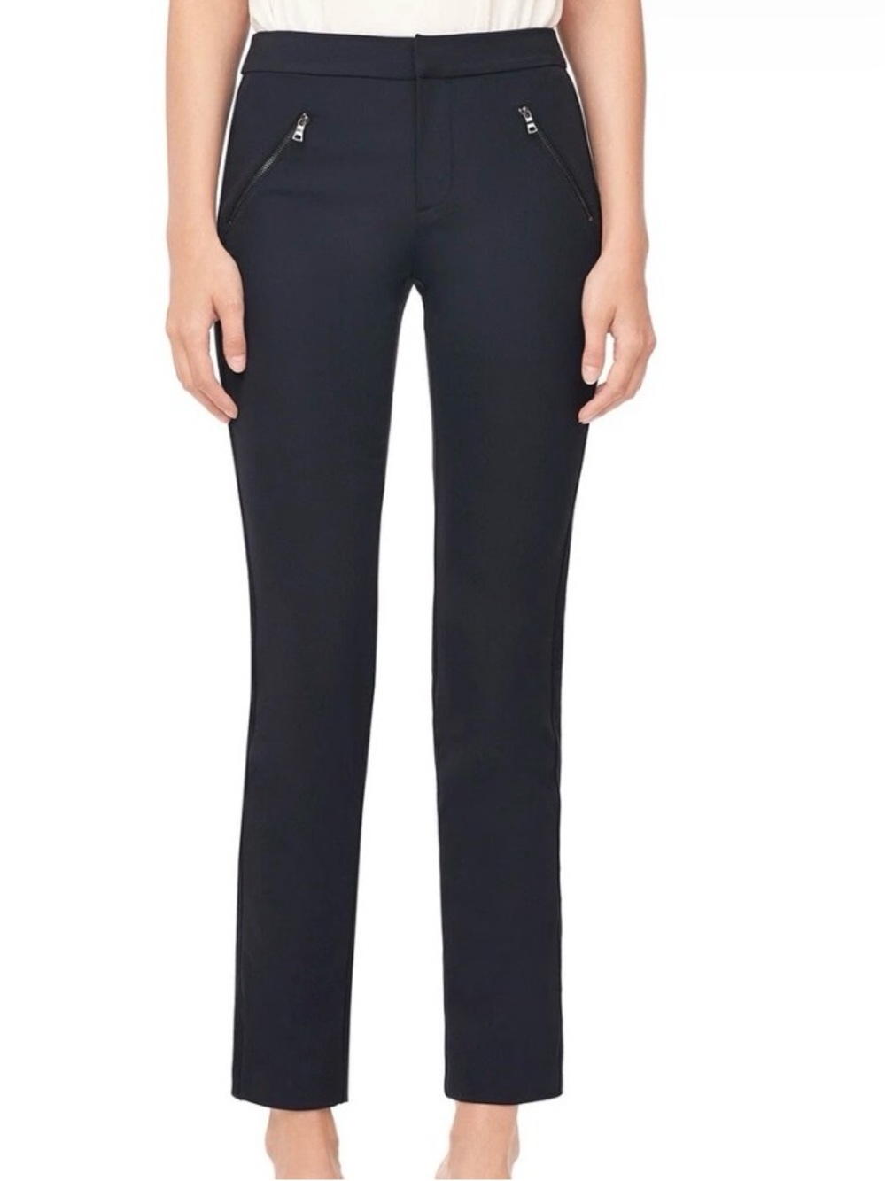 Rebecca Taylor Ava Techy Slim Tuxedo Pants Navy Black Stripe Size 2